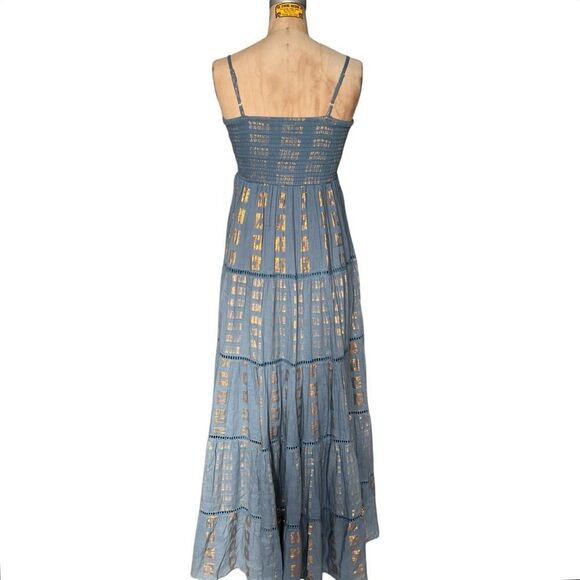 Guadalupe Blue Gold Accent Maxi Dress Size Small - Picture 5 of 8